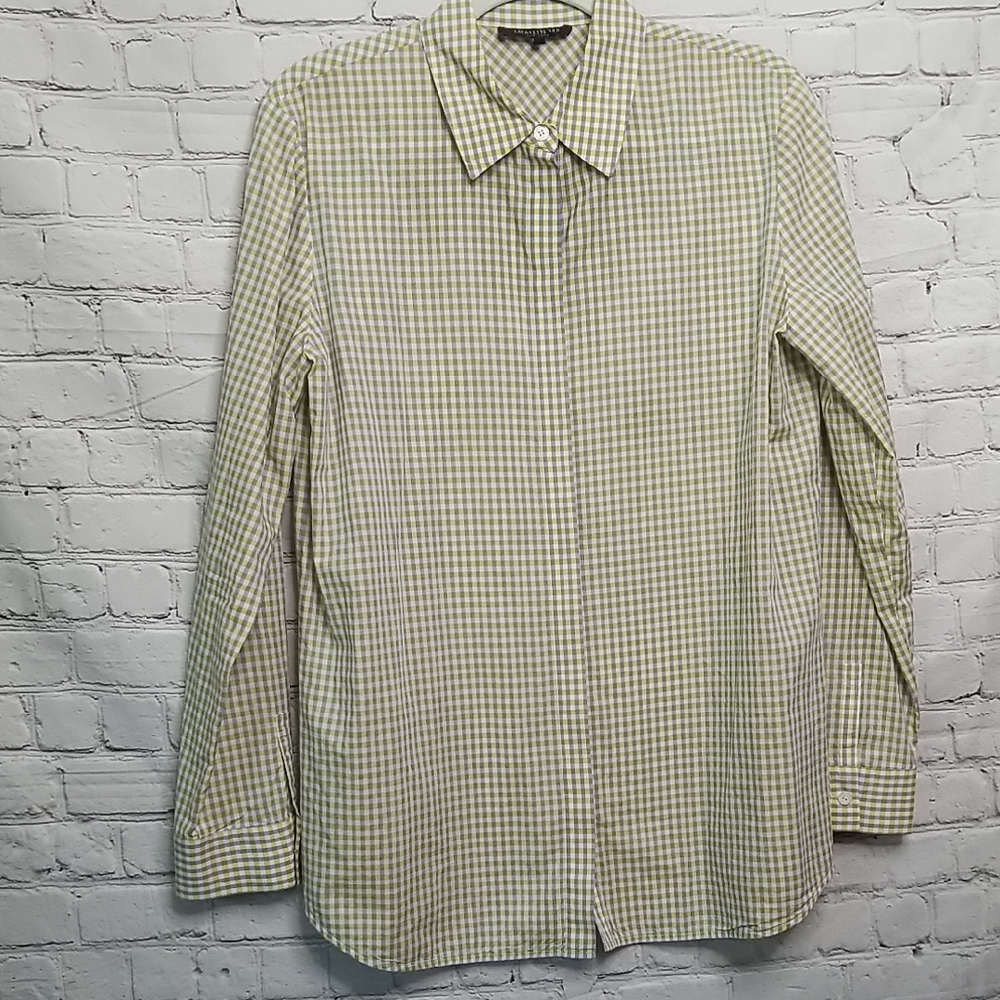Lafayette 148 New York Button Down Shirt Medium Beaded Collar - Picture 1 of 5